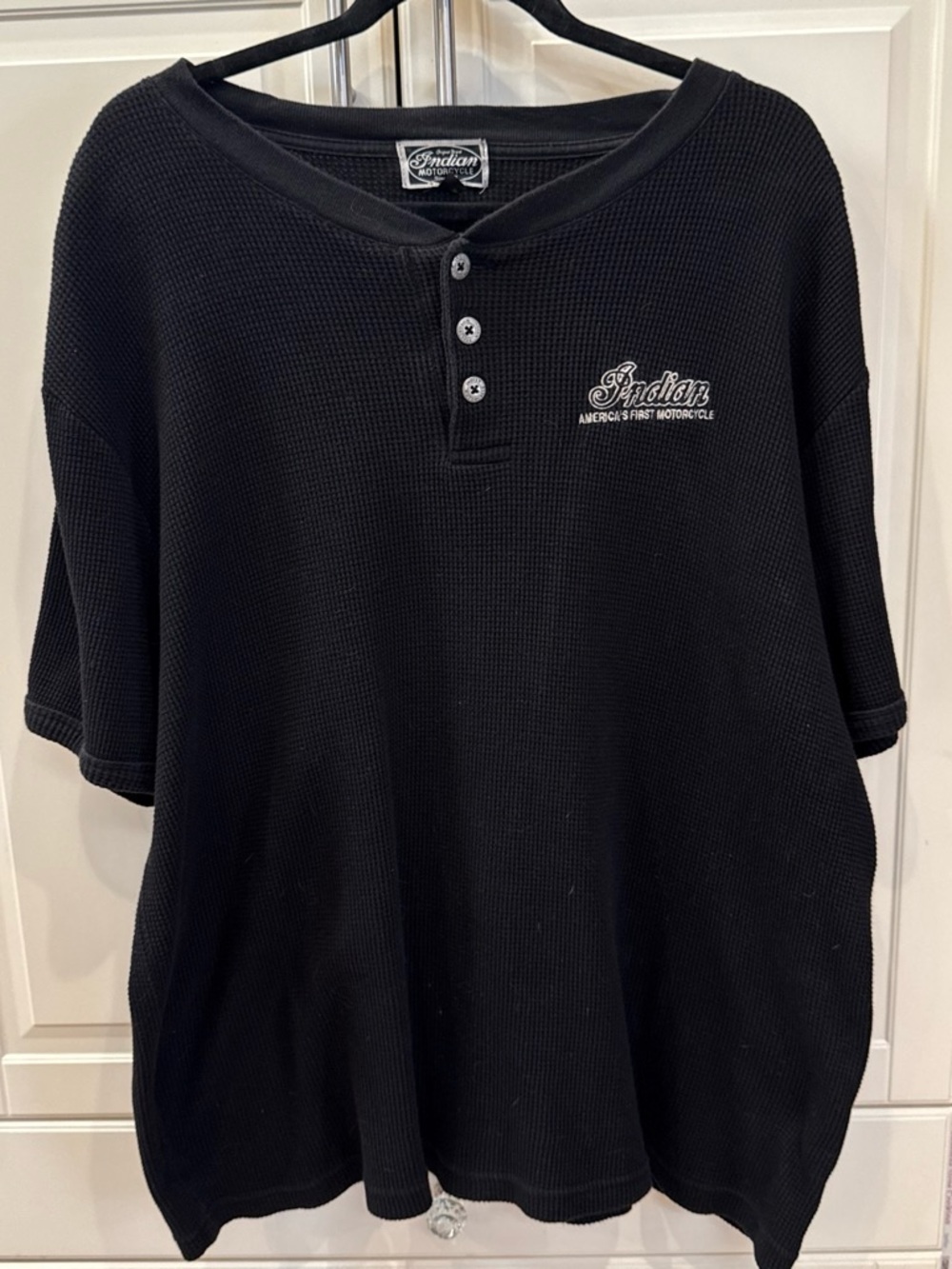 Indian Motorcycle Men's Black Waffle Henley Polo